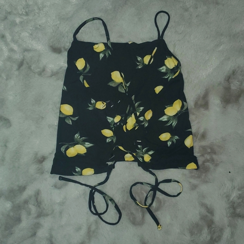 2/$5 Lemon-print Lace-back Crop Tank - Picture 2 of 3